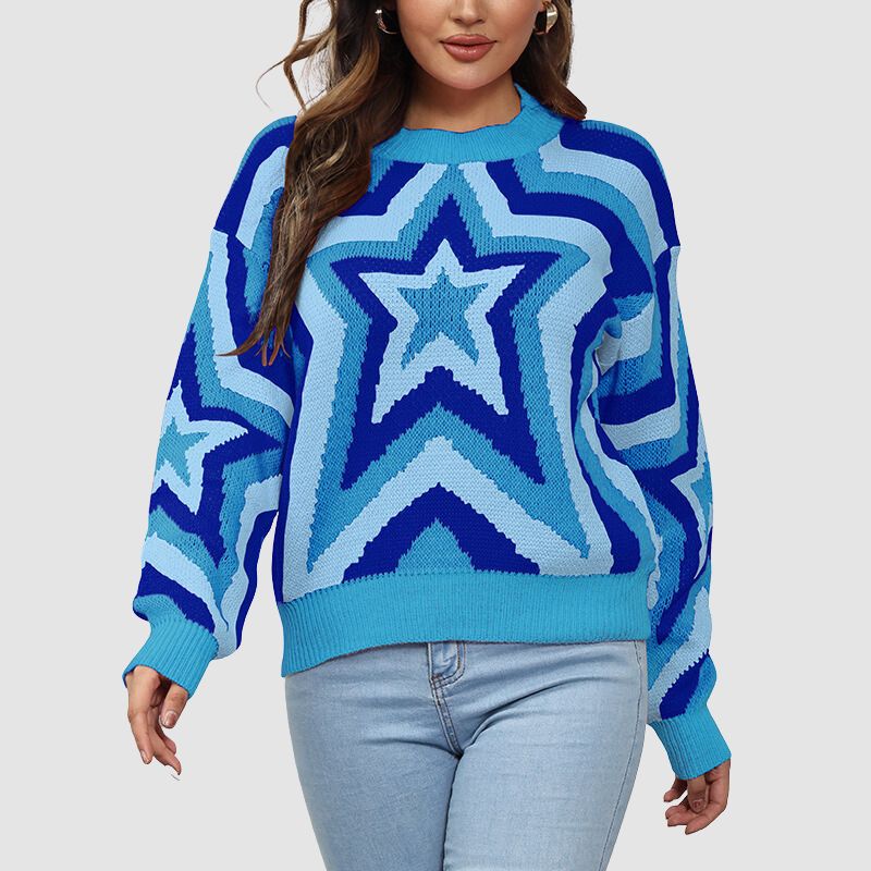 Y2K Star Pattern Color Contrast Sweater