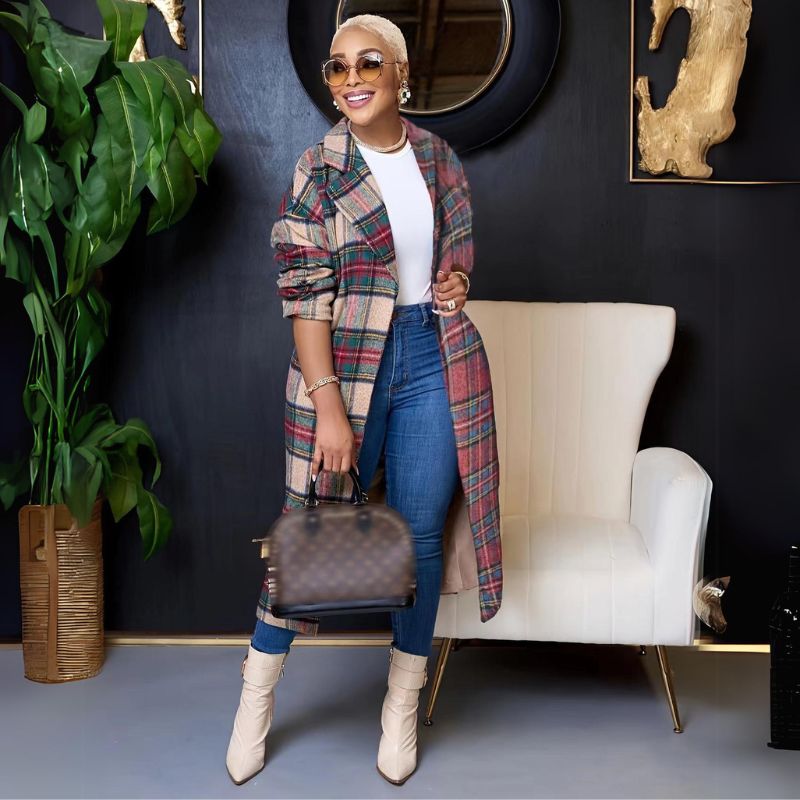 Plaid Patchwork Woolen Coat