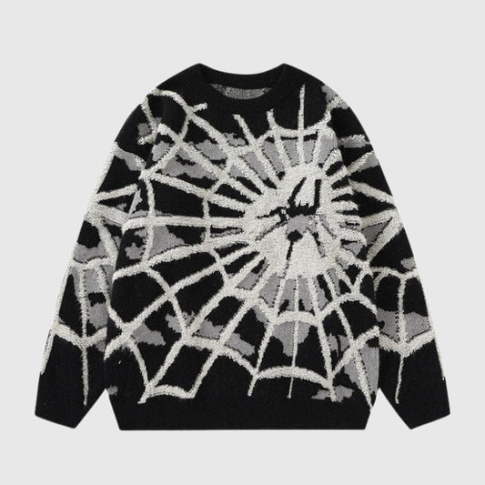 Cartoon Cobweb Printed Knit Pullover