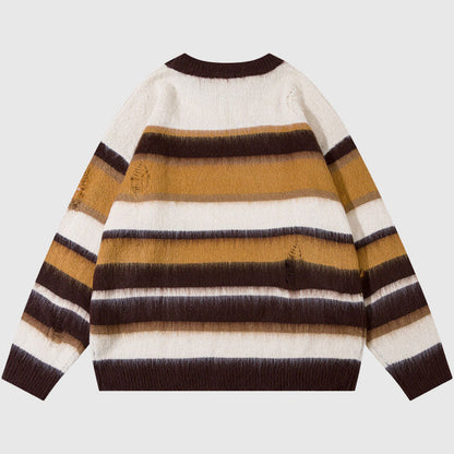 Simple Hole Design Stripe Pullover