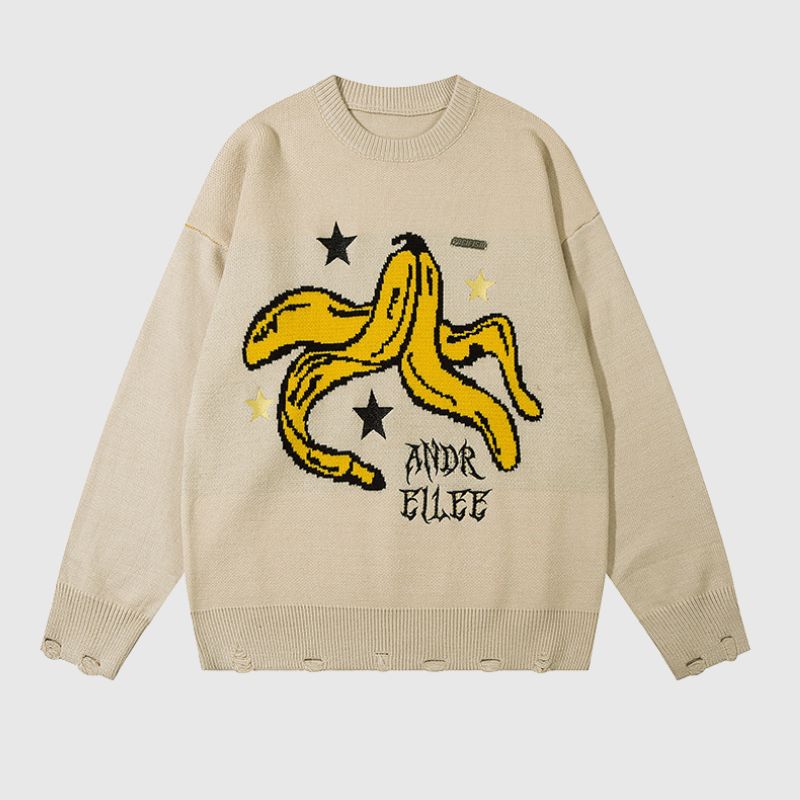 Banana Letter Loose Knit Sweater