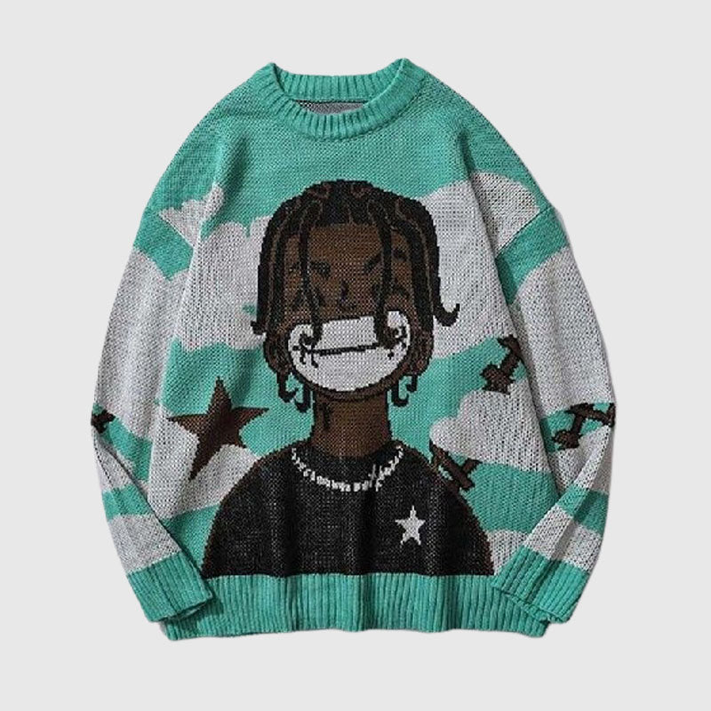 Cartoon Face Printed Pullover