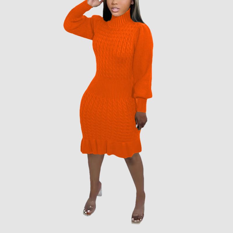 Ruffled Knitted Turtleneck Dresses