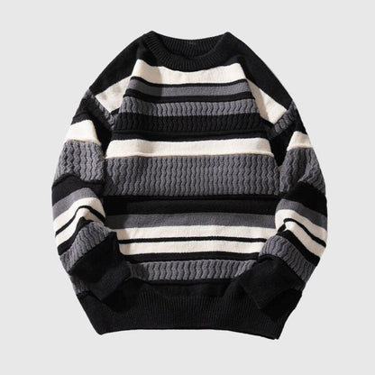 Striped Cable Patchwork Design Pullover