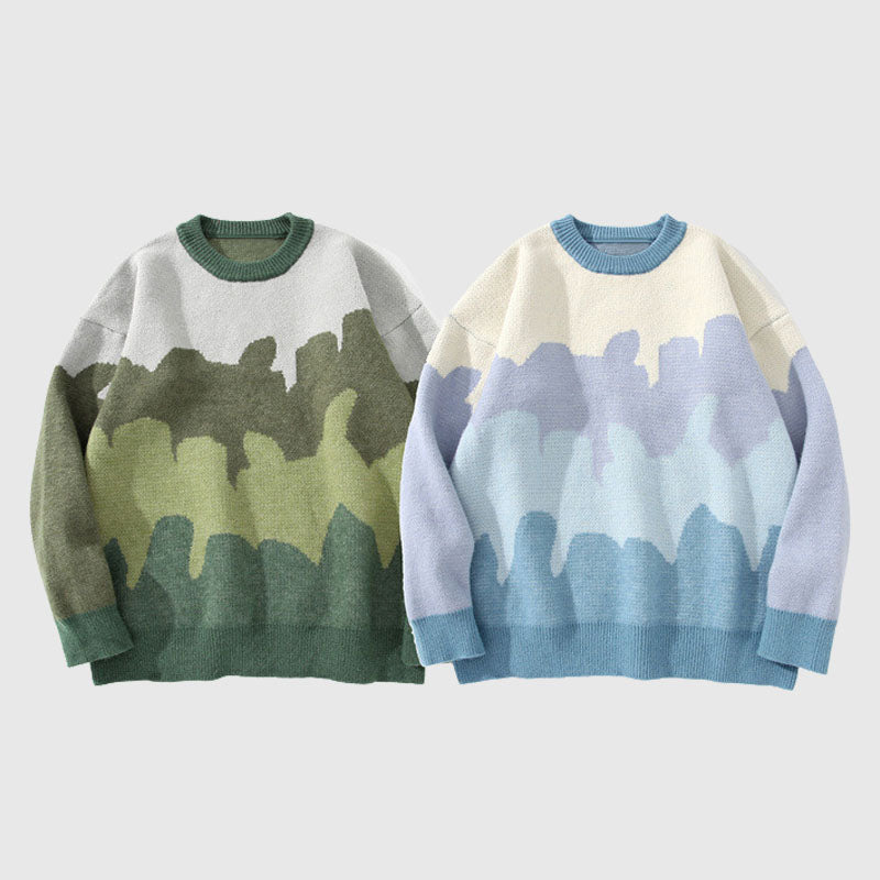 Tree Pattern Color-blocked Pullover