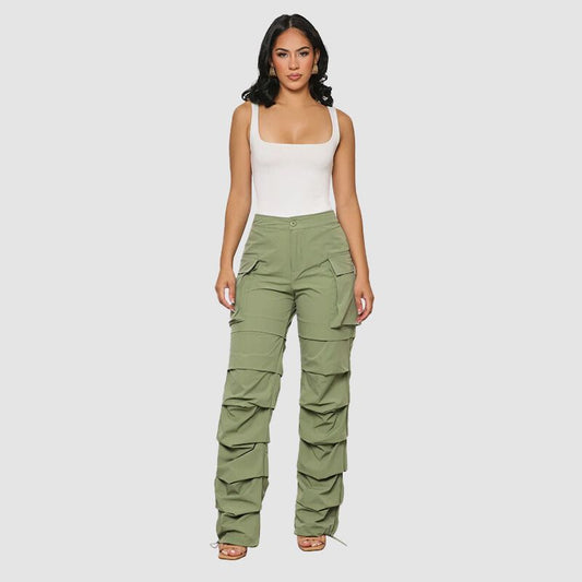 Pleated Drawstring Cargo Pants