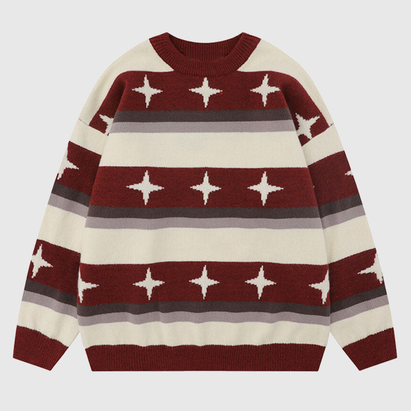 Star Pattern Stripe Patchwork Pullover