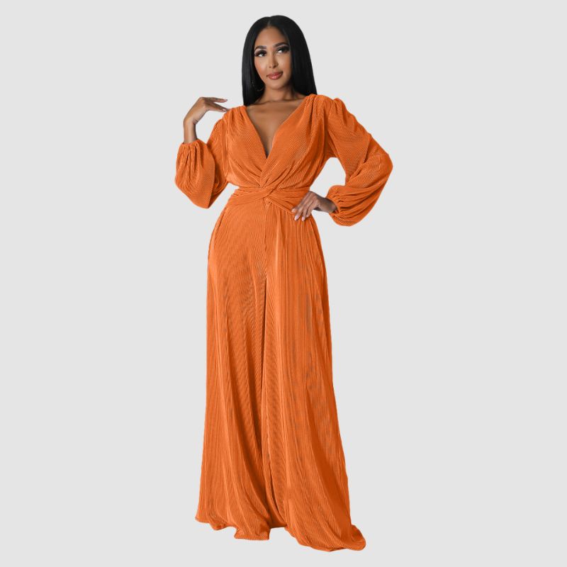 Pleated Long Sleeve Jumpsuits