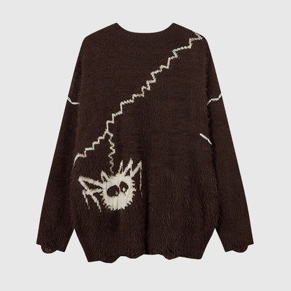 Cartoon Spider Printed Knit Pullover