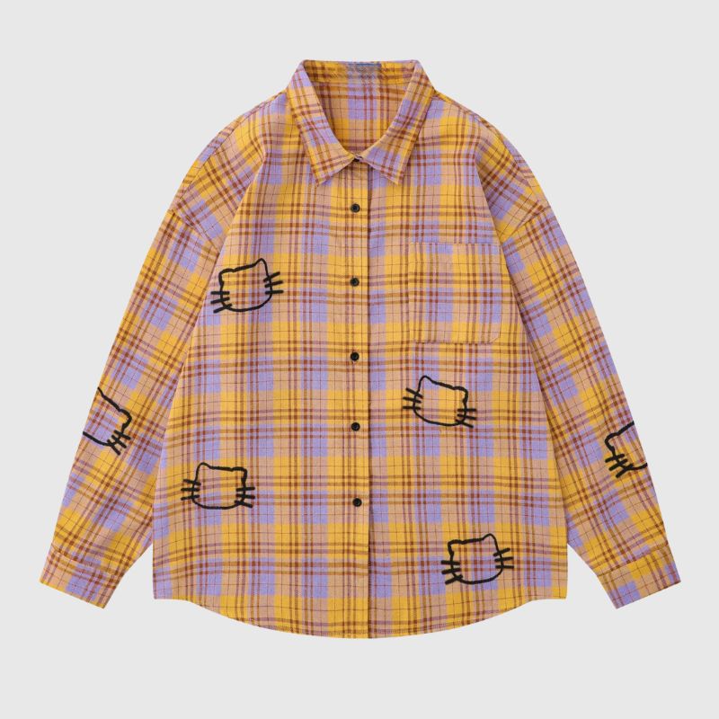 Cute Cat Plaid Shirt