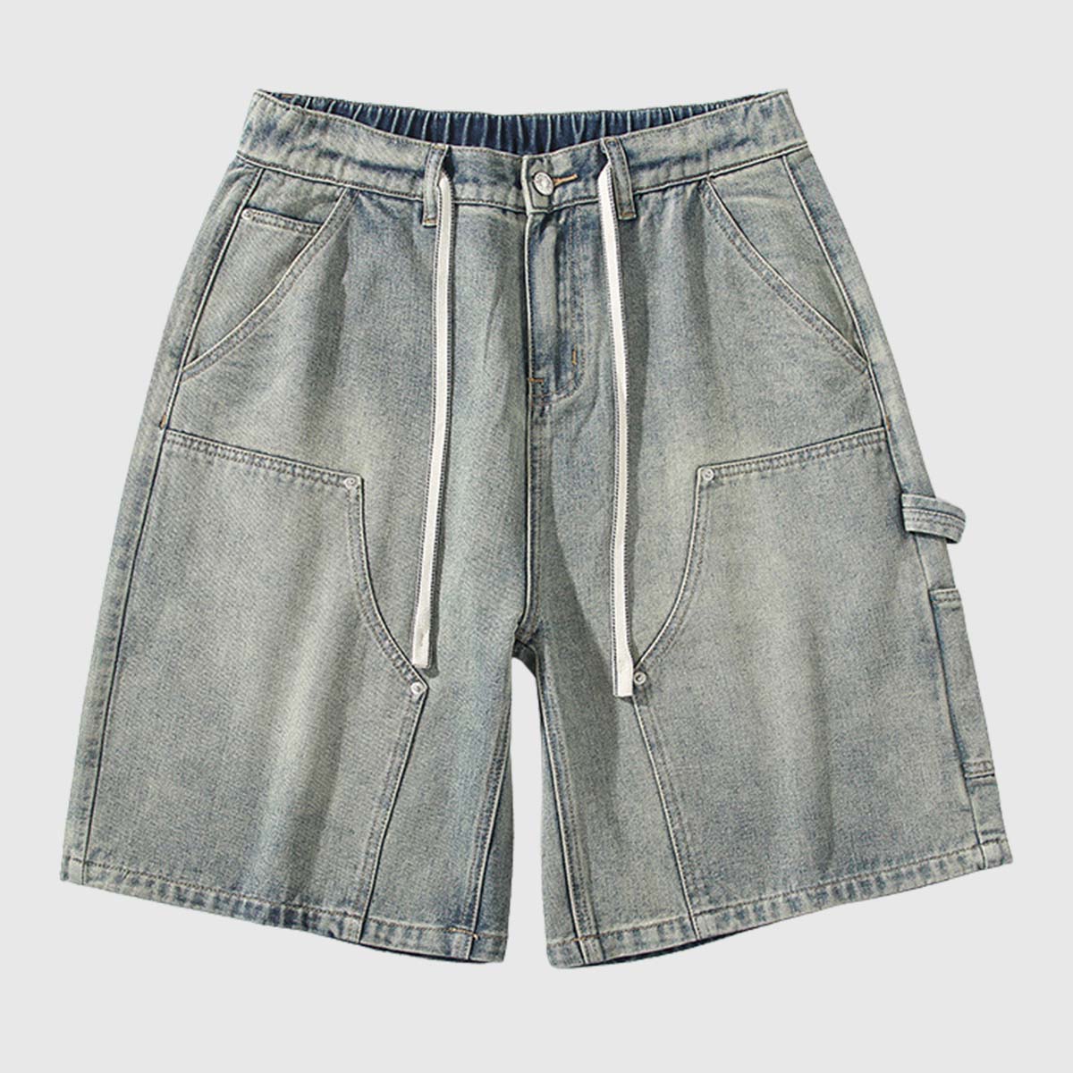 Relaxed Denim Cargo Shorts