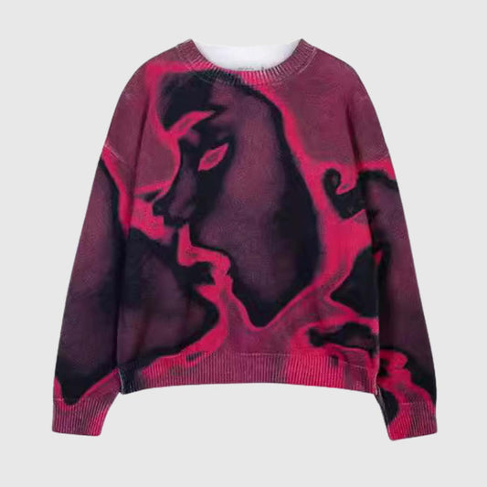 Retro Y2K Print Knit Sweater