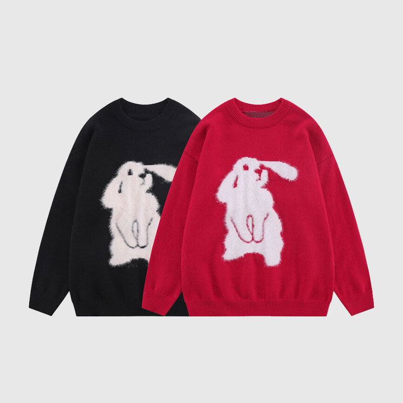 Rabbit Pattern Embroidered Pullover