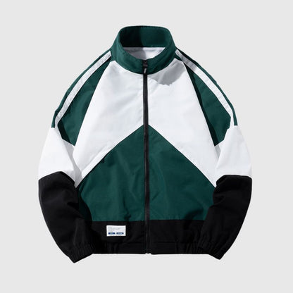 Stand Collar Color-Blocked Baseball Jacket