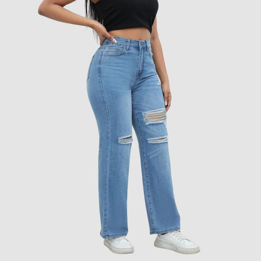 High Waist Ripped Wide Leg Jeans