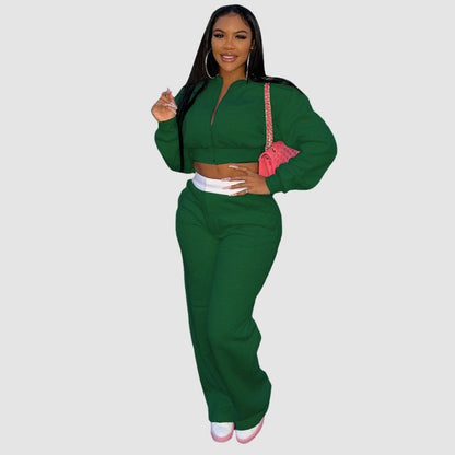 Zipper Sweatshirt & Wide Leg Pant Set