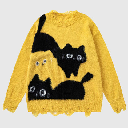 Cat Pattern Knit Sweater