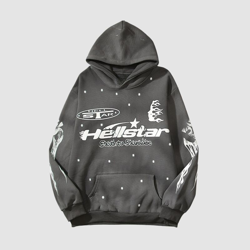 Vintage Star Flame Print Hoodie