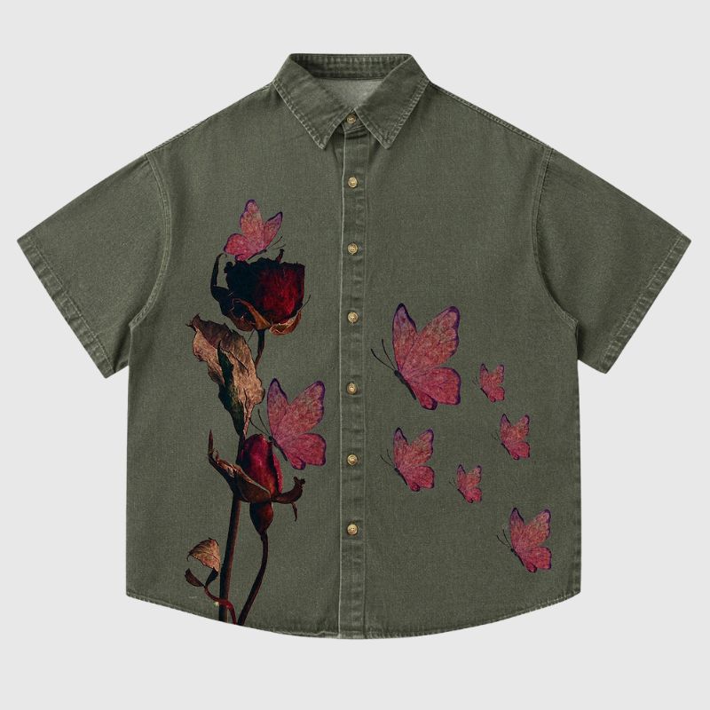 Rose Butterfly Denim Shirt