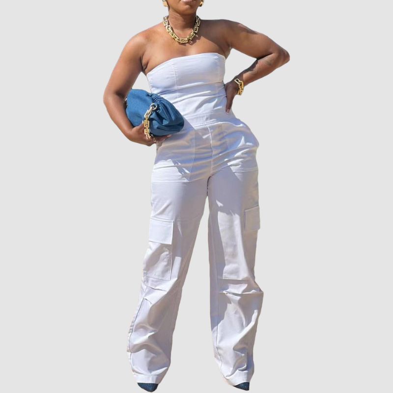 Tube Top Cargo Jumpsuits