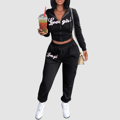 Zipper Hoodies Top Pant Set