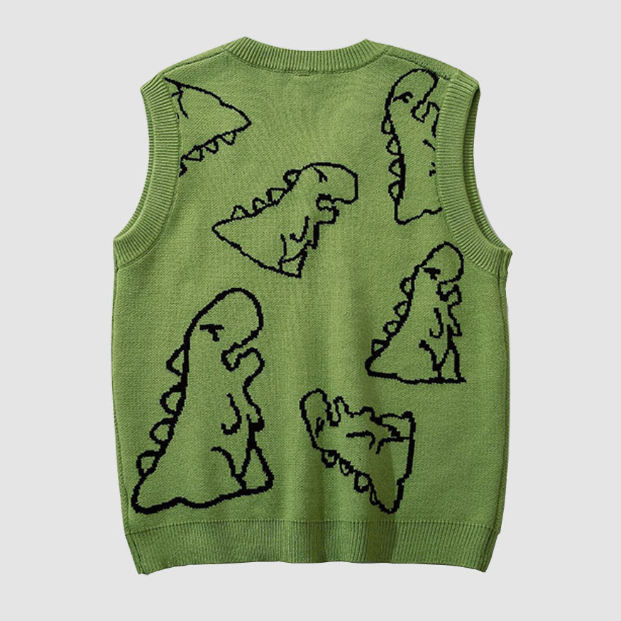 Dinosaur Printed Vest Sweater