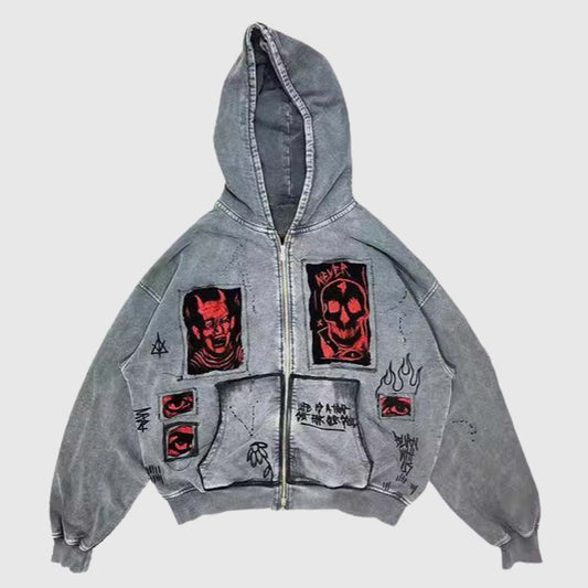 Retro Devil Patchwork Hoodie