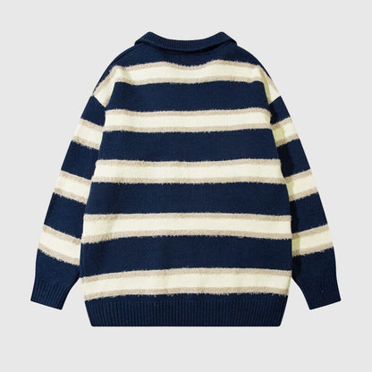 Striped Collar College-Style Sweater