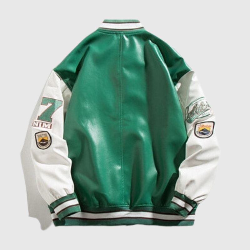 Streetwear Embroidered PU Leather Baseball Jacket