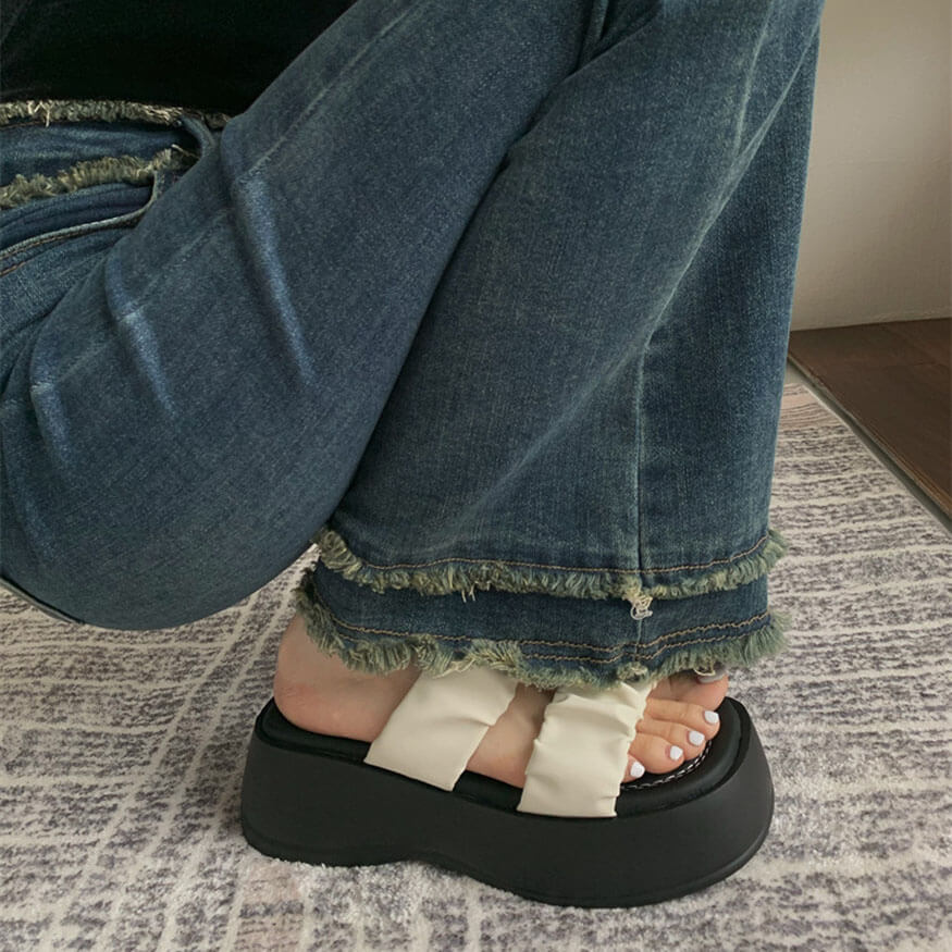 Double-strap Design Heightened Platform Sandals