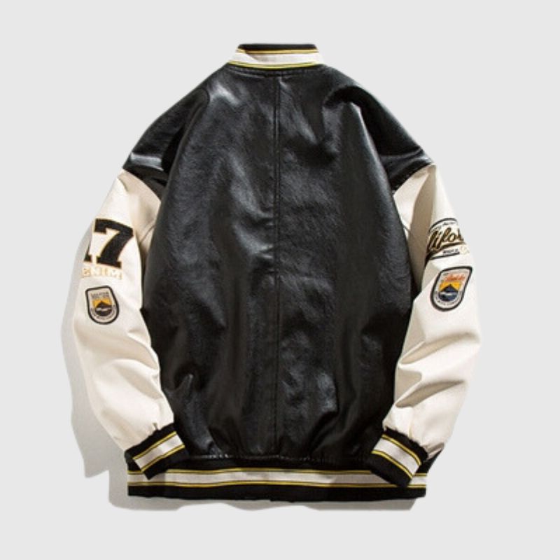 Streetwear Embroidered PU Leather Baseball Jacket