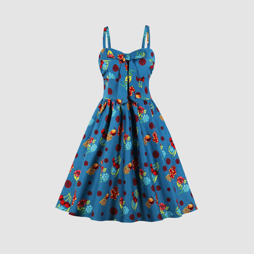 Vintage Fruit Print Midi Dress