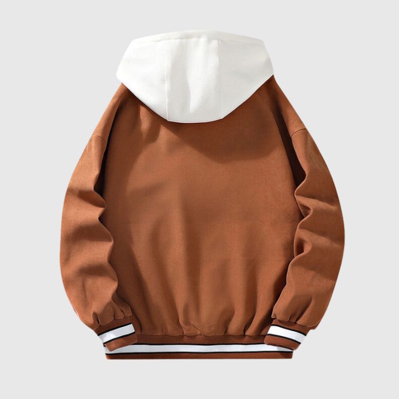 Faux Two-Piece Hooded Baseball Jacket