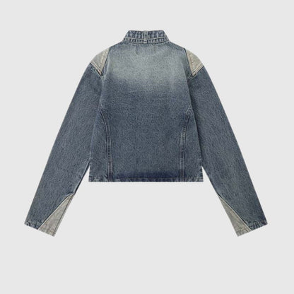 Washed and Patchwork Denim Jacket