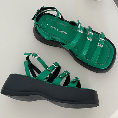 Buckle Multi-Strap Platform Sandals