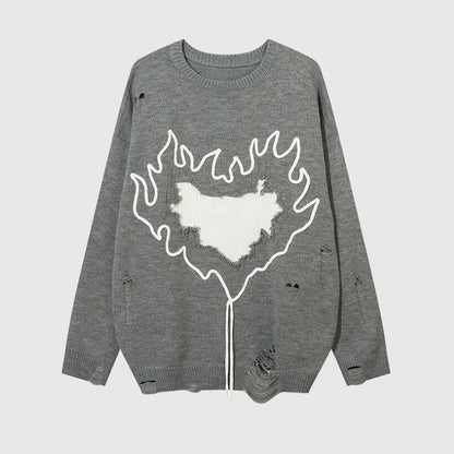 Trendy Heart-Embossed Loose Knit Sweater