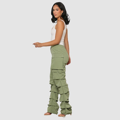 Pleated Drawstring Cargo Pants