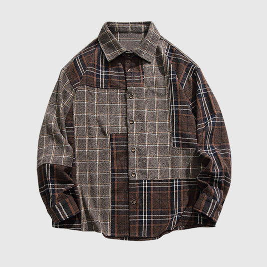 Irregular Contrast Plaid Shirts