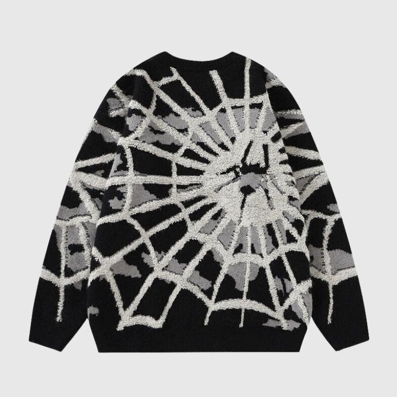 Cartoon Cobweb Printed Knit Pullover