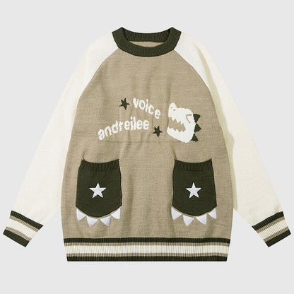 Cute Dinosaur Pattern Patch Pocket Pullover