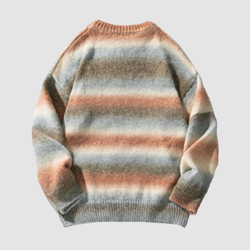 Gradient Stripe Patchwork Knit Pullover