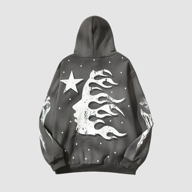 Vintage Star Flame Print Hoodie