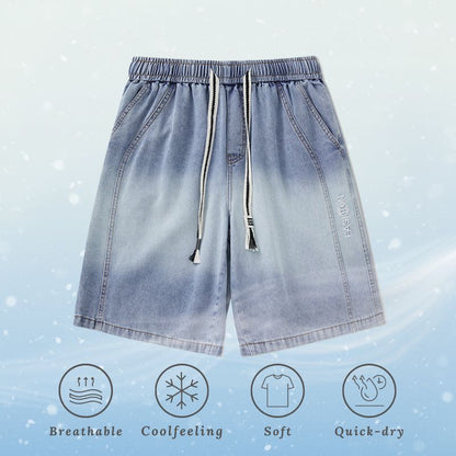 Ice Silk Contrast Denim Shorts