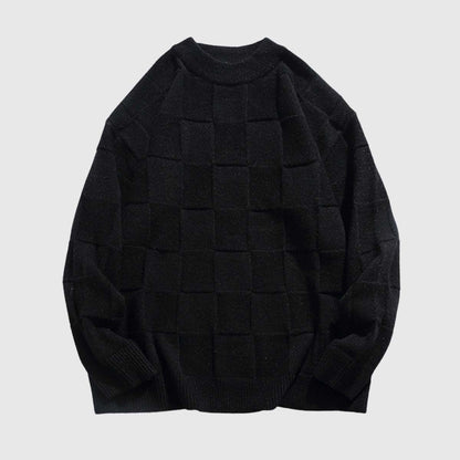 Winter Chessboard Grid Knit Sweater