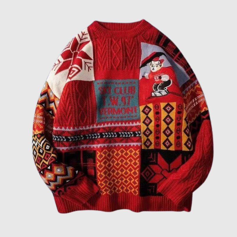 Christmas Ski Bear Embroidered Sweater