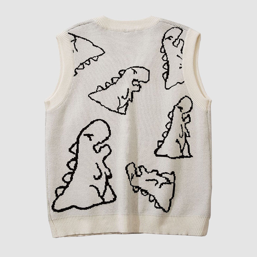 Dinosaur Printed Vest Sweater