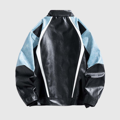 Colorblock PU Moto Jacket