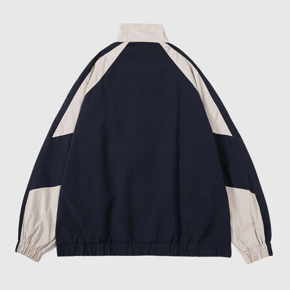 Retro Colorblock Stand Collar Windbreaker