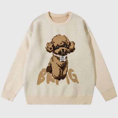 Puppy Pattern Embroidered Pullover