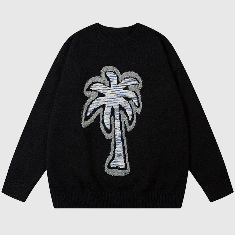 Coconut Tree Pattern Embroidered Pullover